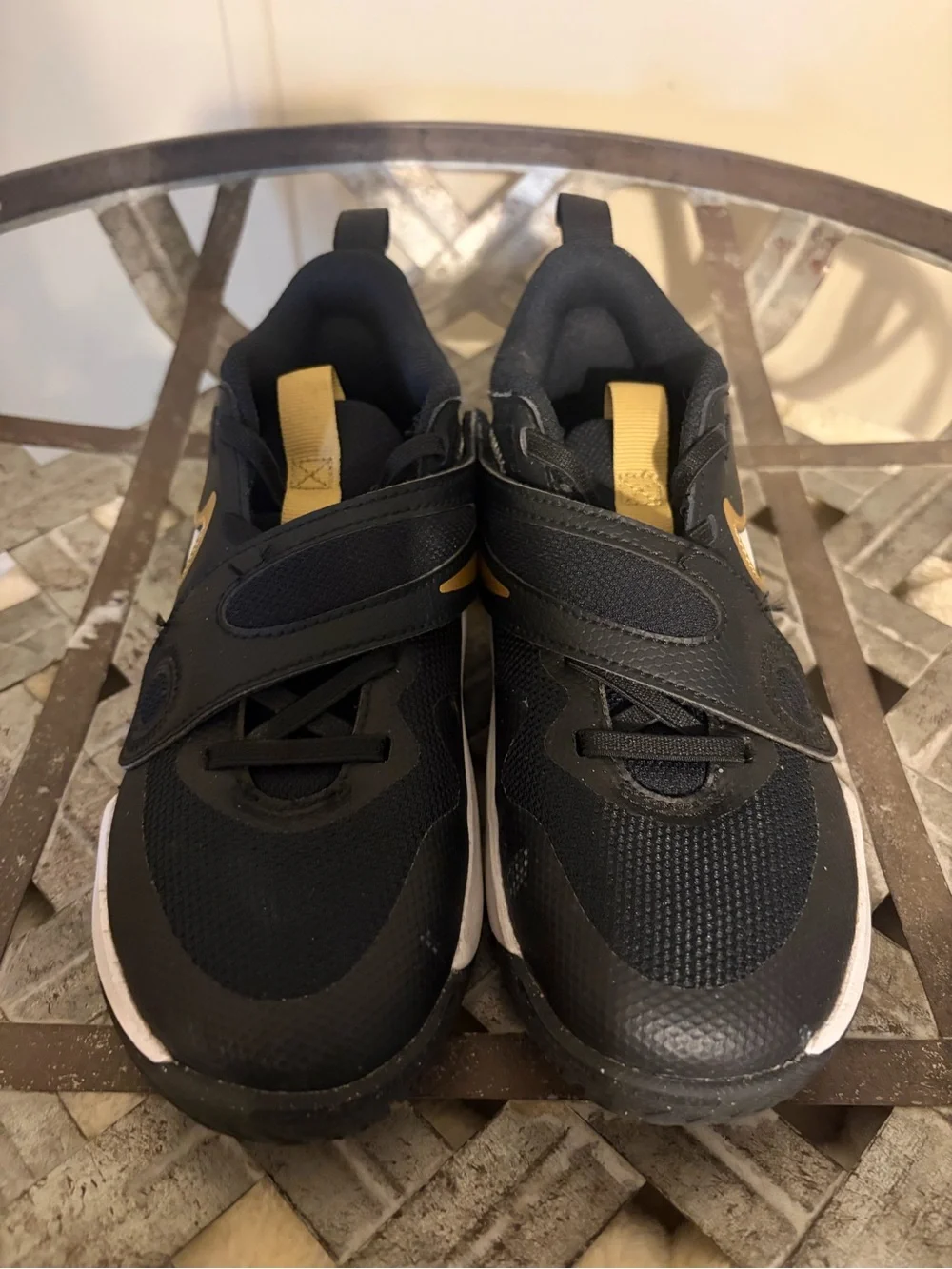 Nike Kids Black and Gold Velcro Athletic Sneakers
